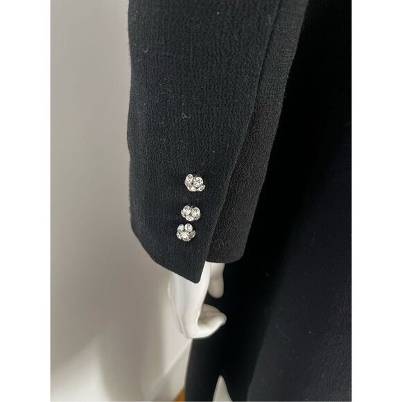 Black Baby Doll Bib Long Coat Sz XS 100% Wool Mushroom Bejeweled Buttons - Picture 7 of 11